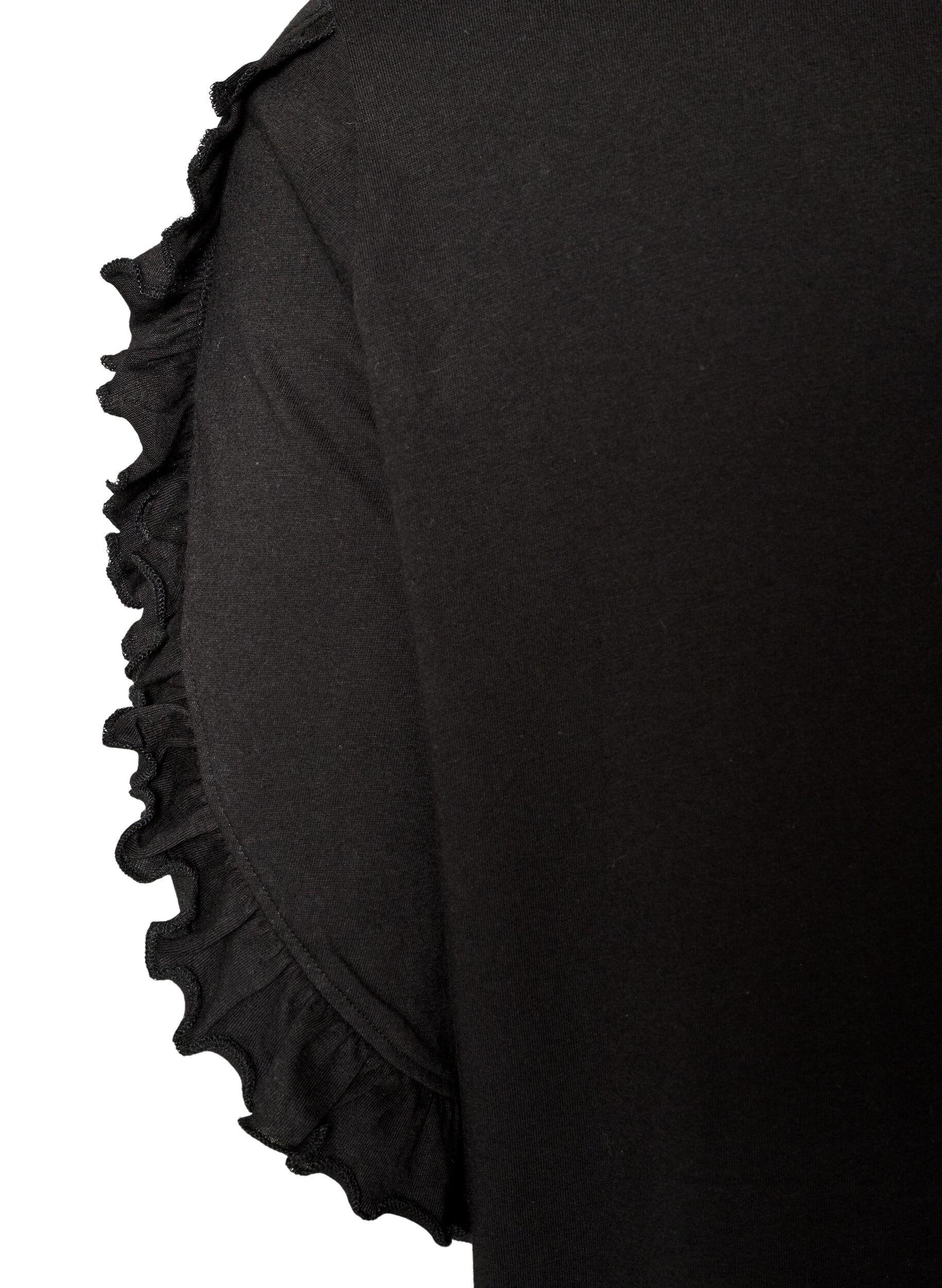 ZizziNachthemd aus Bio-Baumwolle mit R&uuml;schen&auml;rmeln, Schwarz, Packshot image number 3