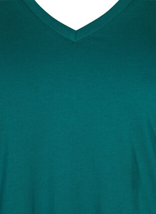 T-Shirt aus Bio-Baumwolle mit V-Ausschnitt, Teal Green, Packshot image number 2