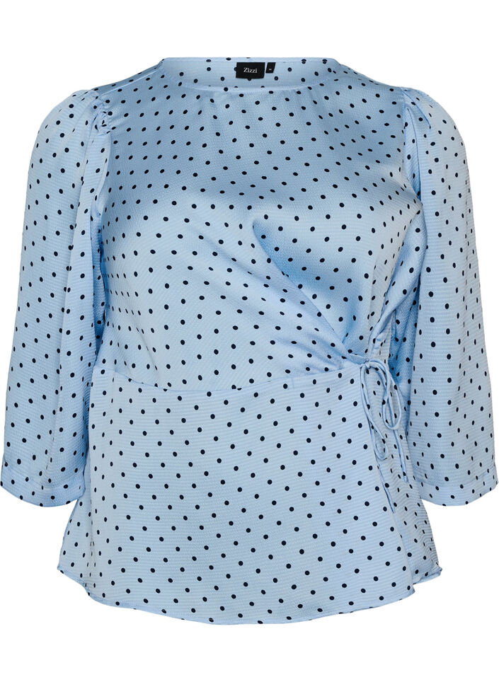 Gepunktete Bluse mit Bindeband und 3/4-&Auml;rmeln, Blau, Packshot image number 0