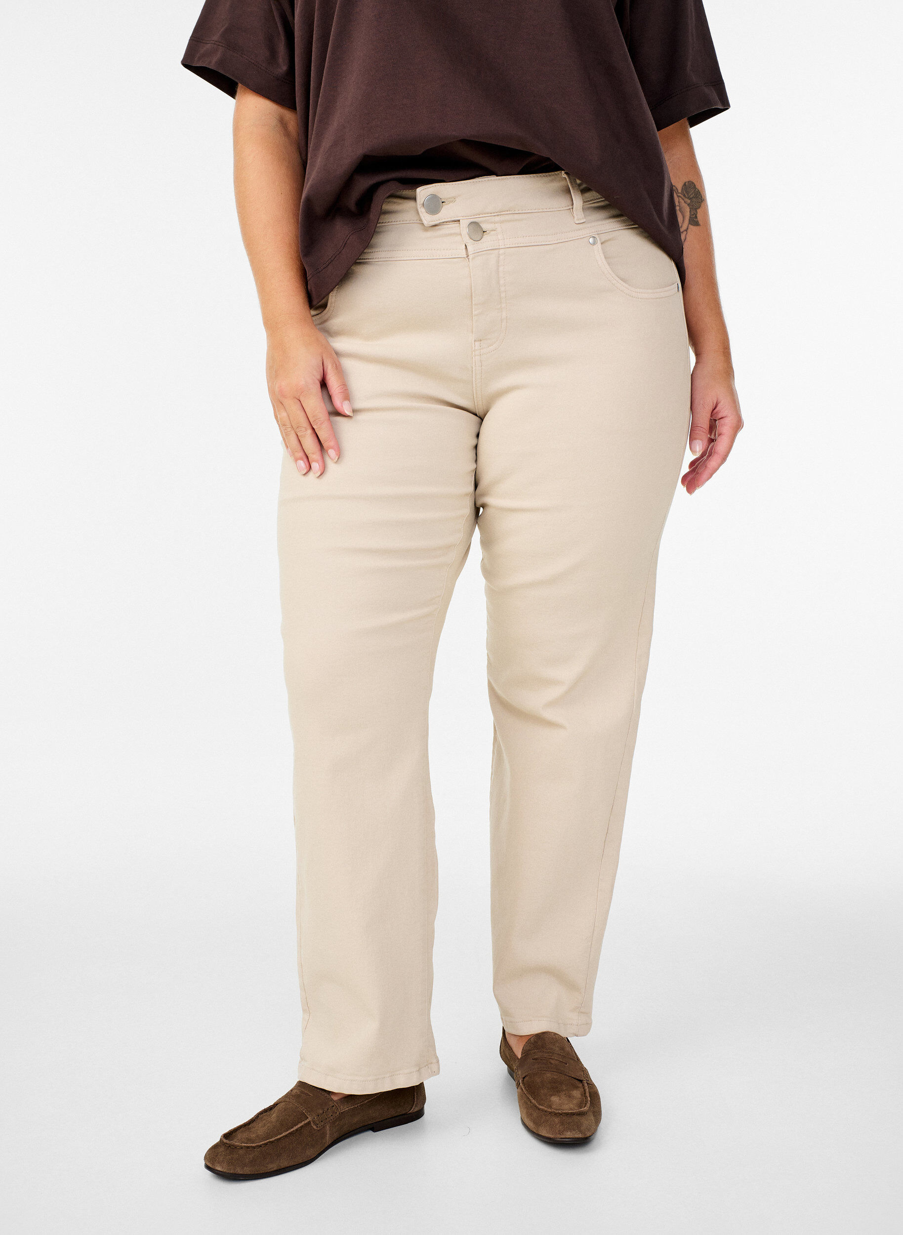 ZizziGemma-Jeans mit hoher Taille, Beige, Model image number 2