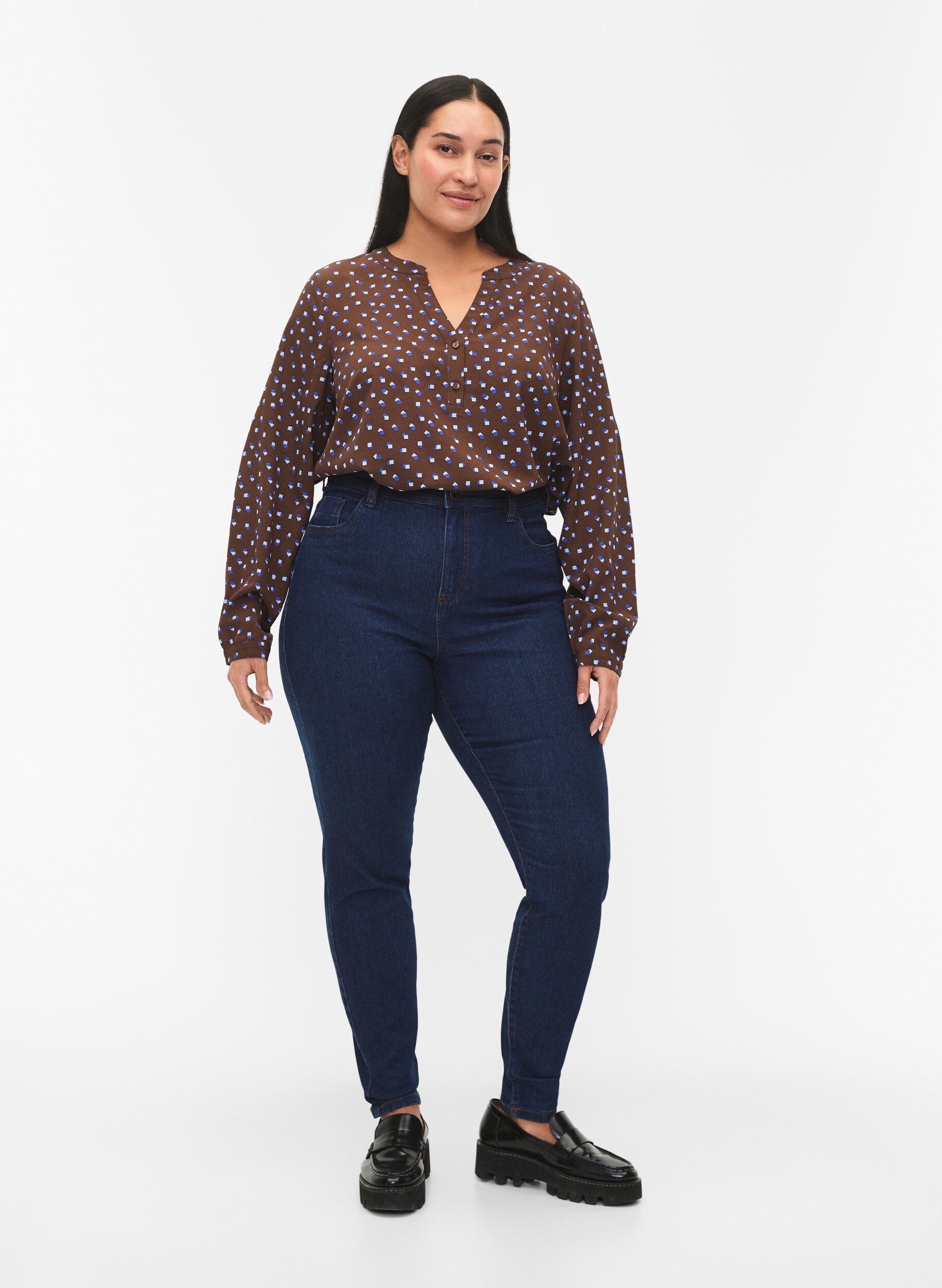 ZizziFLASH &ndash; Lang&auml;rmlige Bluse mit Druck, Chicory Coffee AOP, Model image number 2