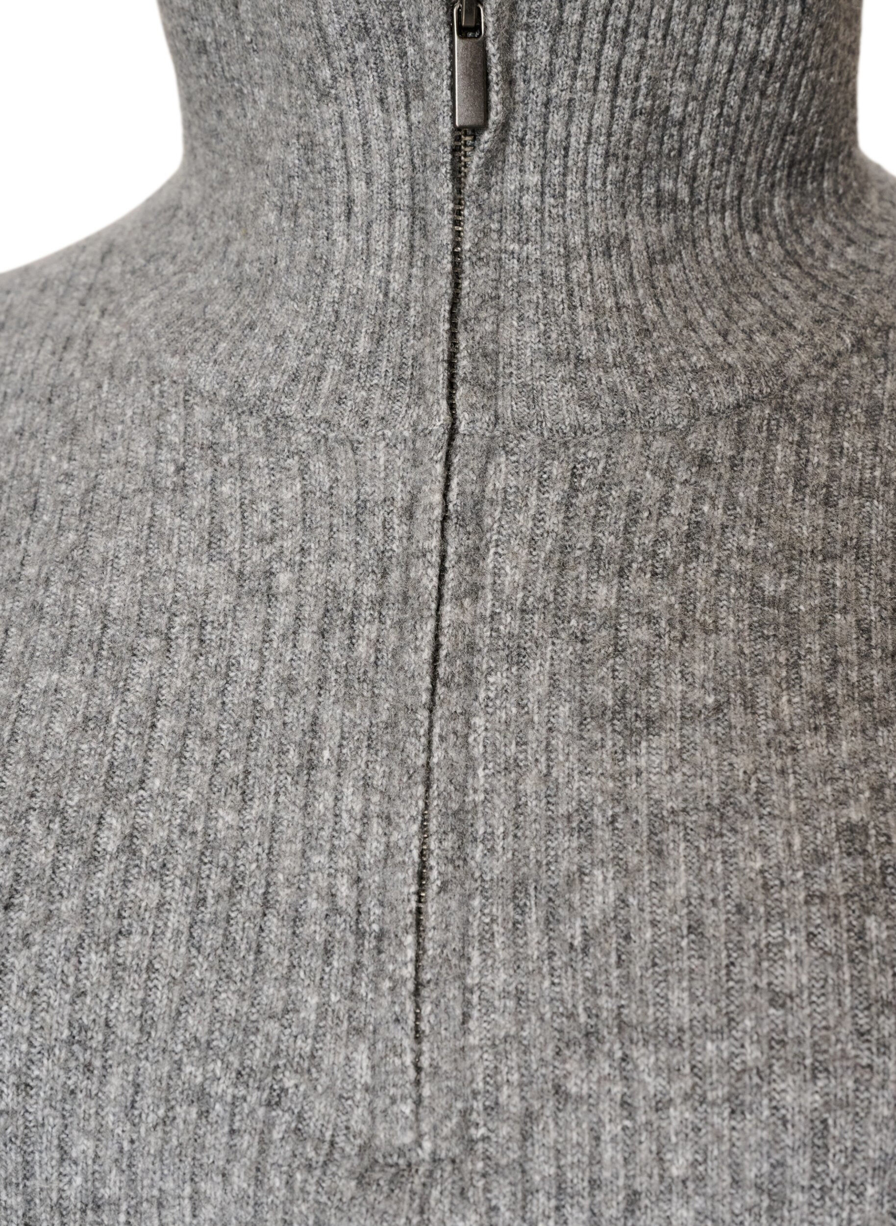 ZizziStrickweste mit hohem Kragen und kurzem Rei&szlig;verschluss, Grau, Packshot image number 2