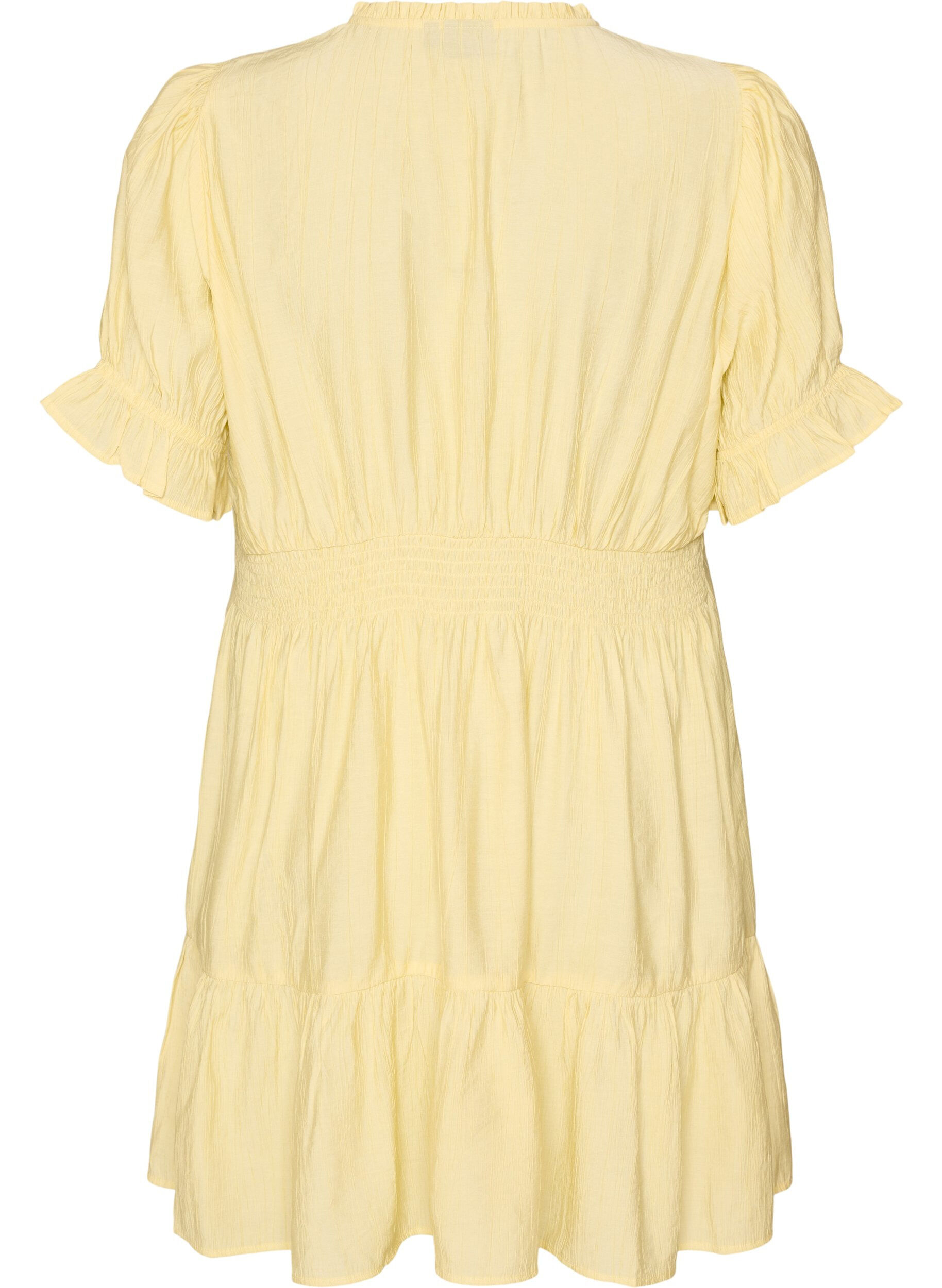 ZizziKurzes Kleid aus Viskose mit R&uuml;schendetails, Gelb, Packshot image number 1