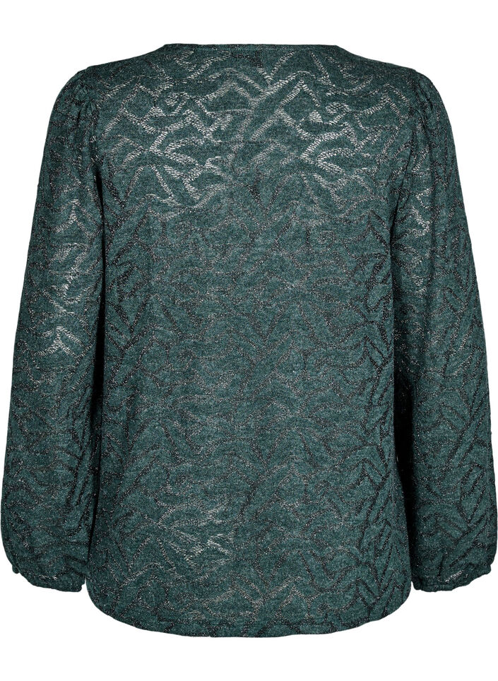 Langärmlige Bluse mit Glitzer und Muster, Grün, Packshot image number 1