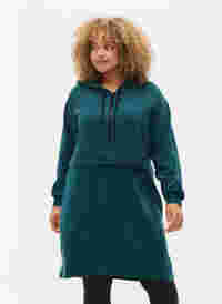Langärmeliges Pulloverkleid mit Kapuze, Deep Teal, Model