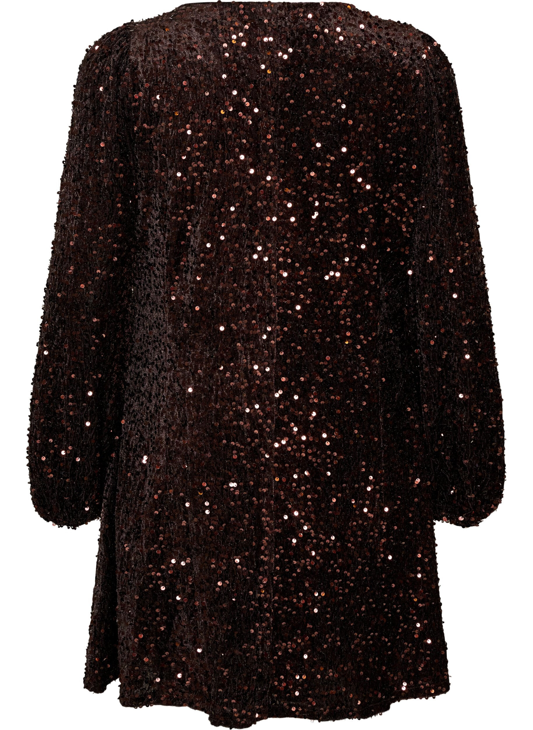 ZizziKurzes Kleid mit Pailletten in A-Linie, Braun, Packshot image number 1