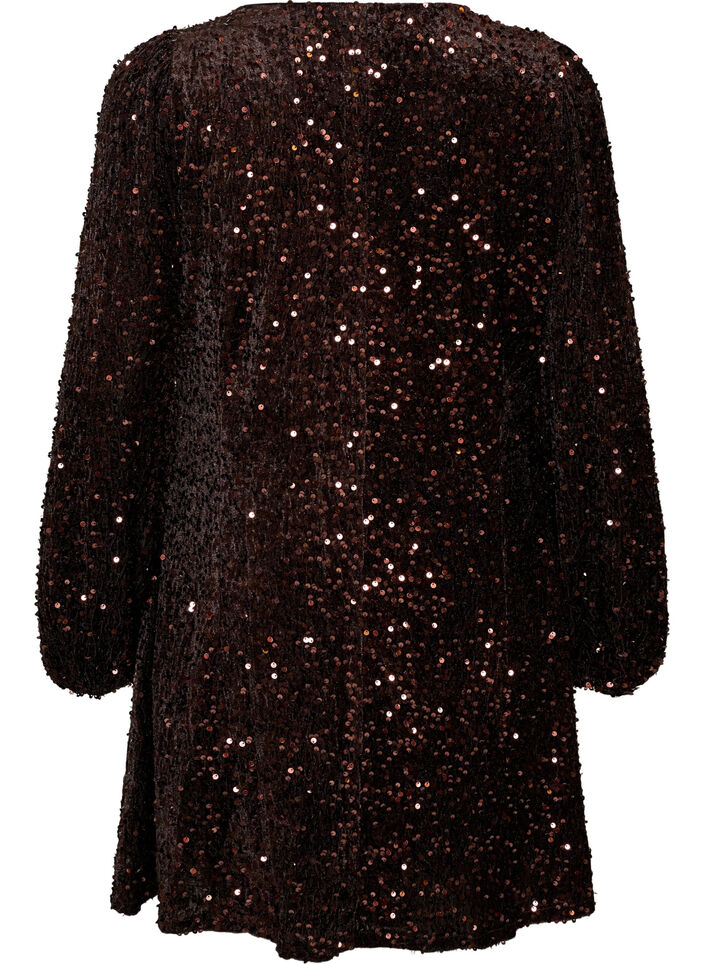 Kurzes Kleid mit Pailletten in A-Linie, Braun, Packshot image number 1