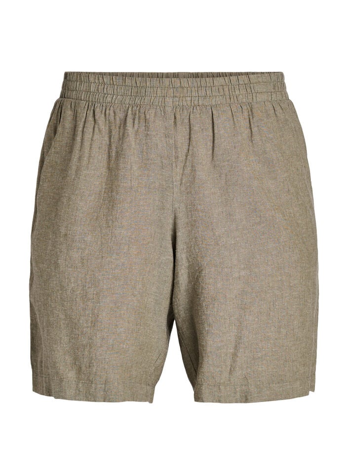 Hoch taillierte Shorts aus Leinen und Viskose, Gr&uuml;n, Packshot image number 0