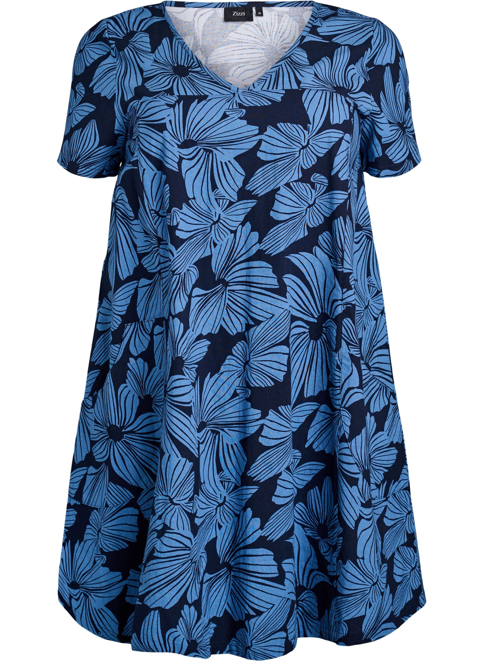 ZizziKurzes A-Linien-Kleid mit floralem Print, Blau, Packshot image number 0