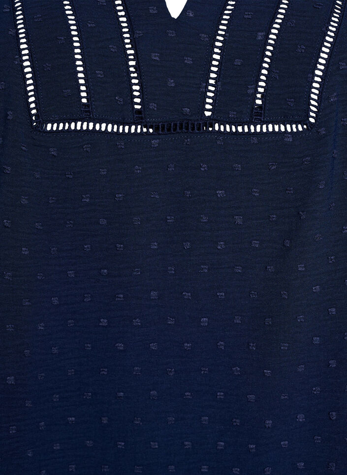 Bluse mit kurzen Puffärmeln und gepunkteter Textur, Navy Blazer, Packshot image number 2