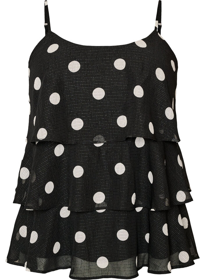 Lagen-Top mit R&uuml;schen und Spaghettitr&auml;gern, Schwarz, Packshot