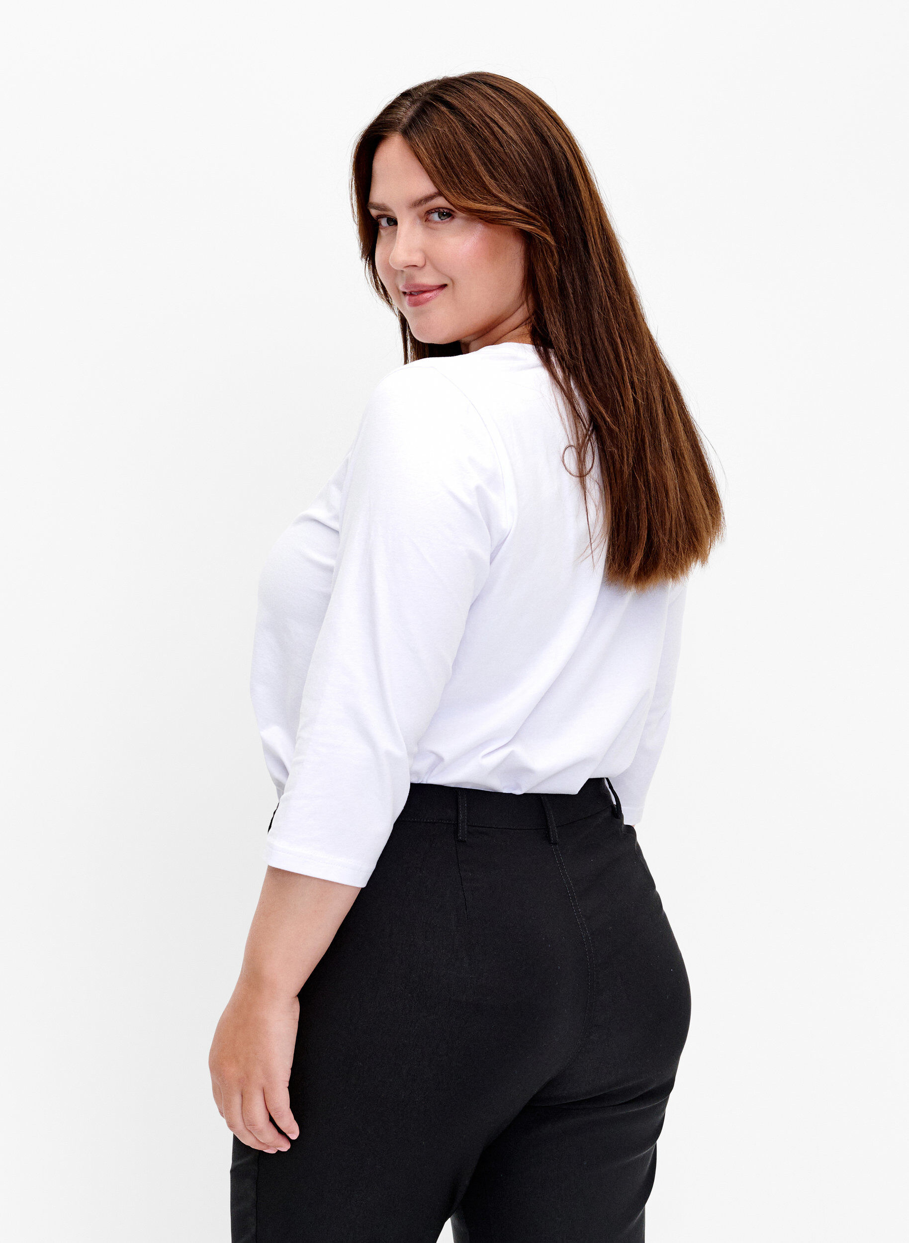 ZizziBasic T-Shirt aus Baumwolle mit 3/4-&Auml;rmeln, Wei&szlig;, Model image number 2