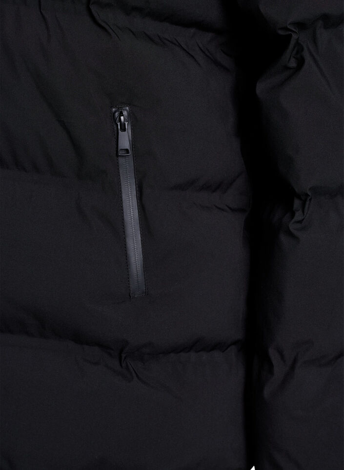Kurze Steppjacke mit abnehmbarer Kapuze, Schwarz, Packshot image number 3