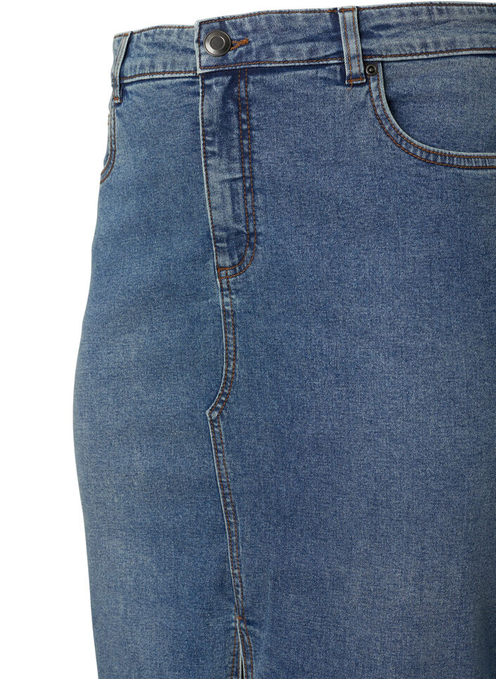 Jeansrock mit Schlitz vorne, Blue denim, Packshot image number 2