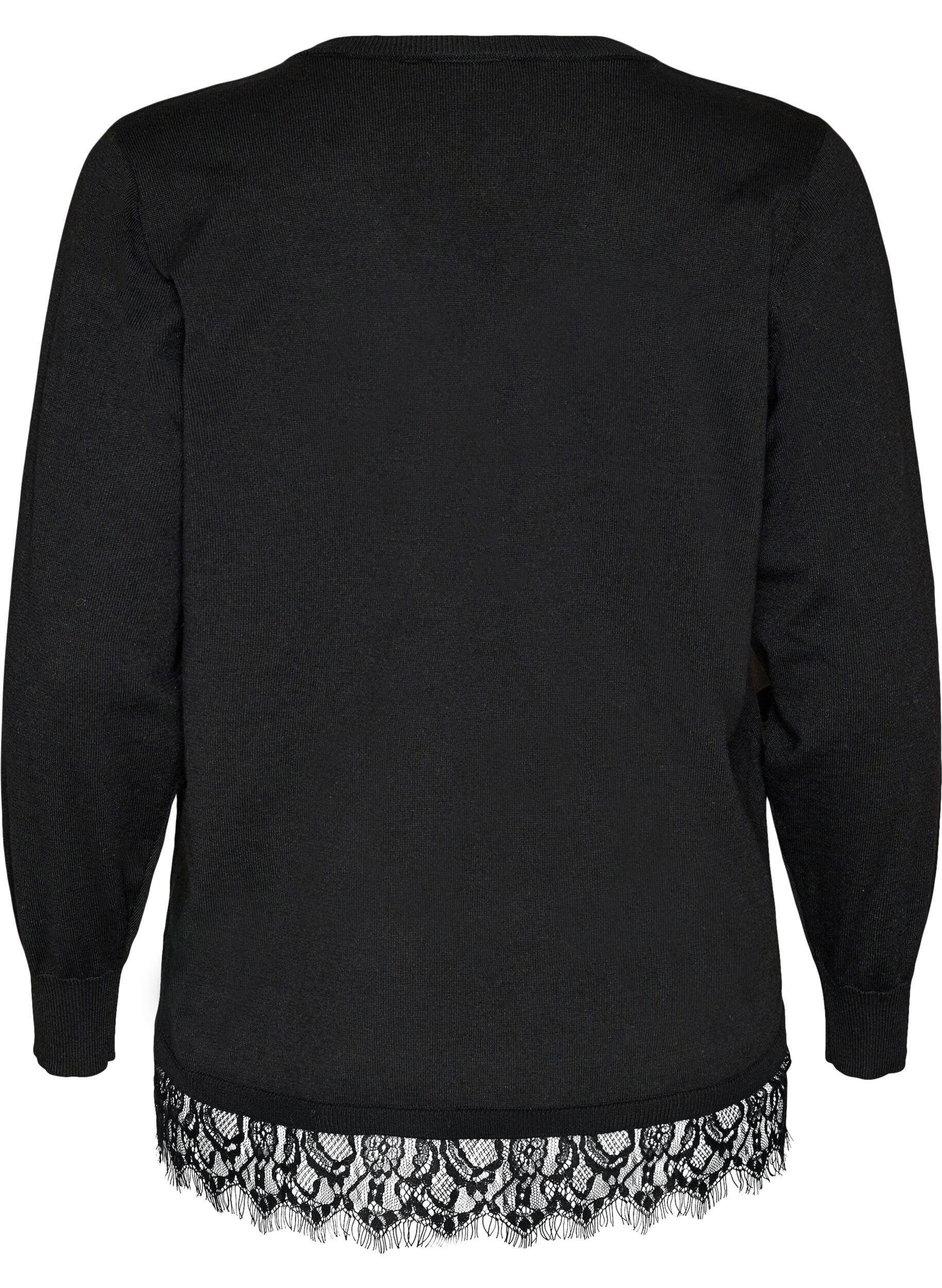 ZizziBluse aus Strick mit V-Ausschnitt und Spitzen, Schwarz, Packshot image number 1