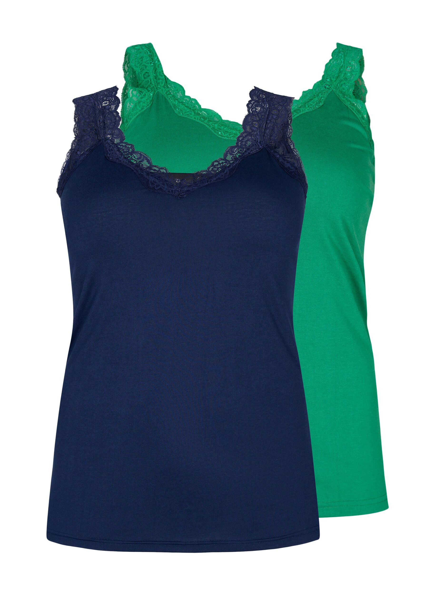 Zizzi2er-Pack Tops mit Spitze, Navy B/Jolly Green, Packshot image number 0