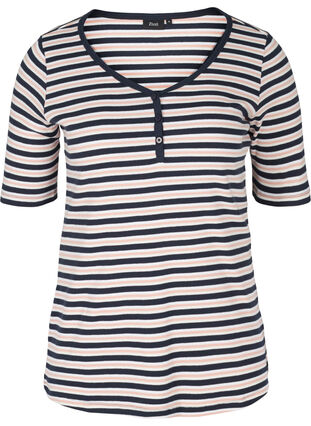 Gestreiftes T-Shirt aus Baumwolle mit Ripp, Blue Rose Stripe, Packshot image number 0