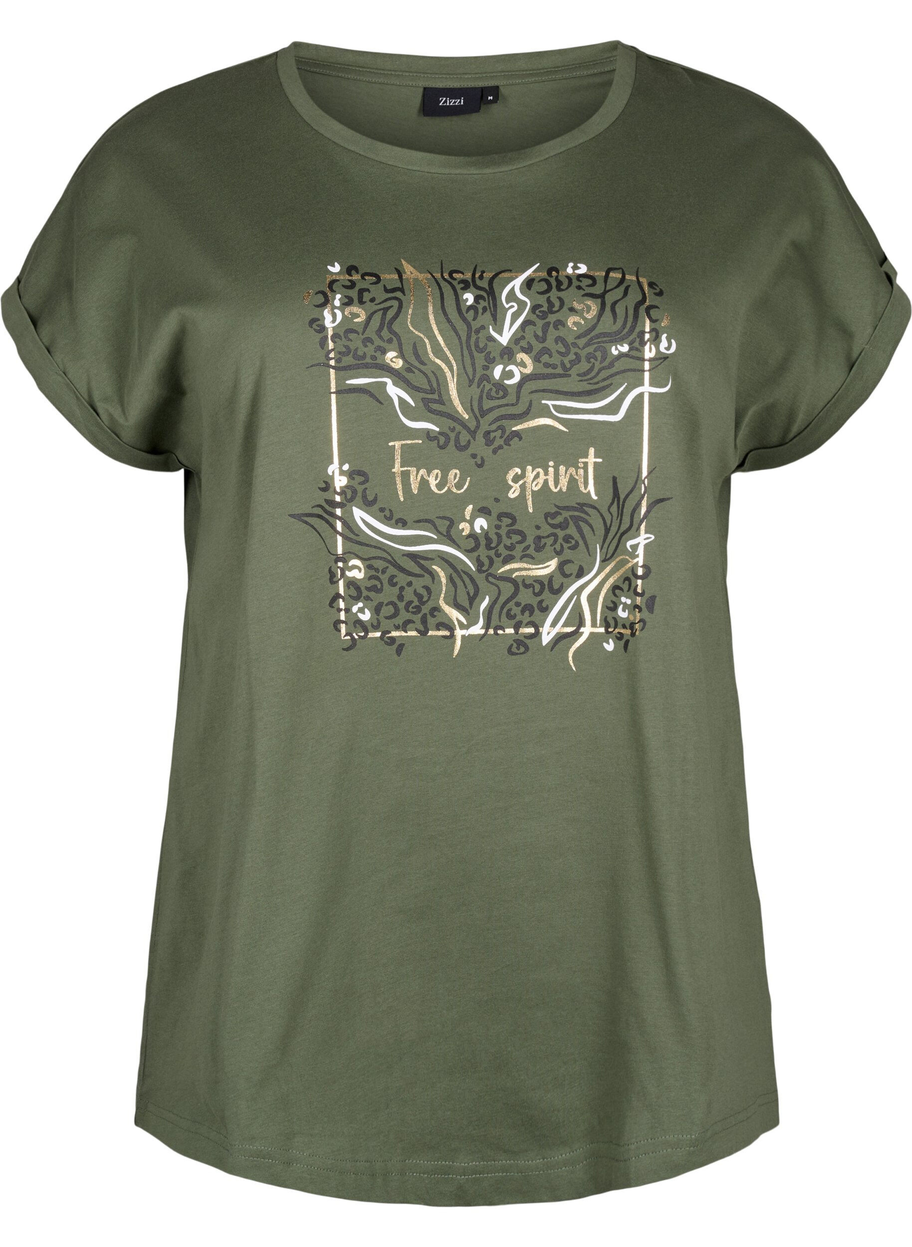 ZizziT-Shirt aus Bio-Baumwolle mit Golddruck, Thyme W. Free, Packshot image number 0