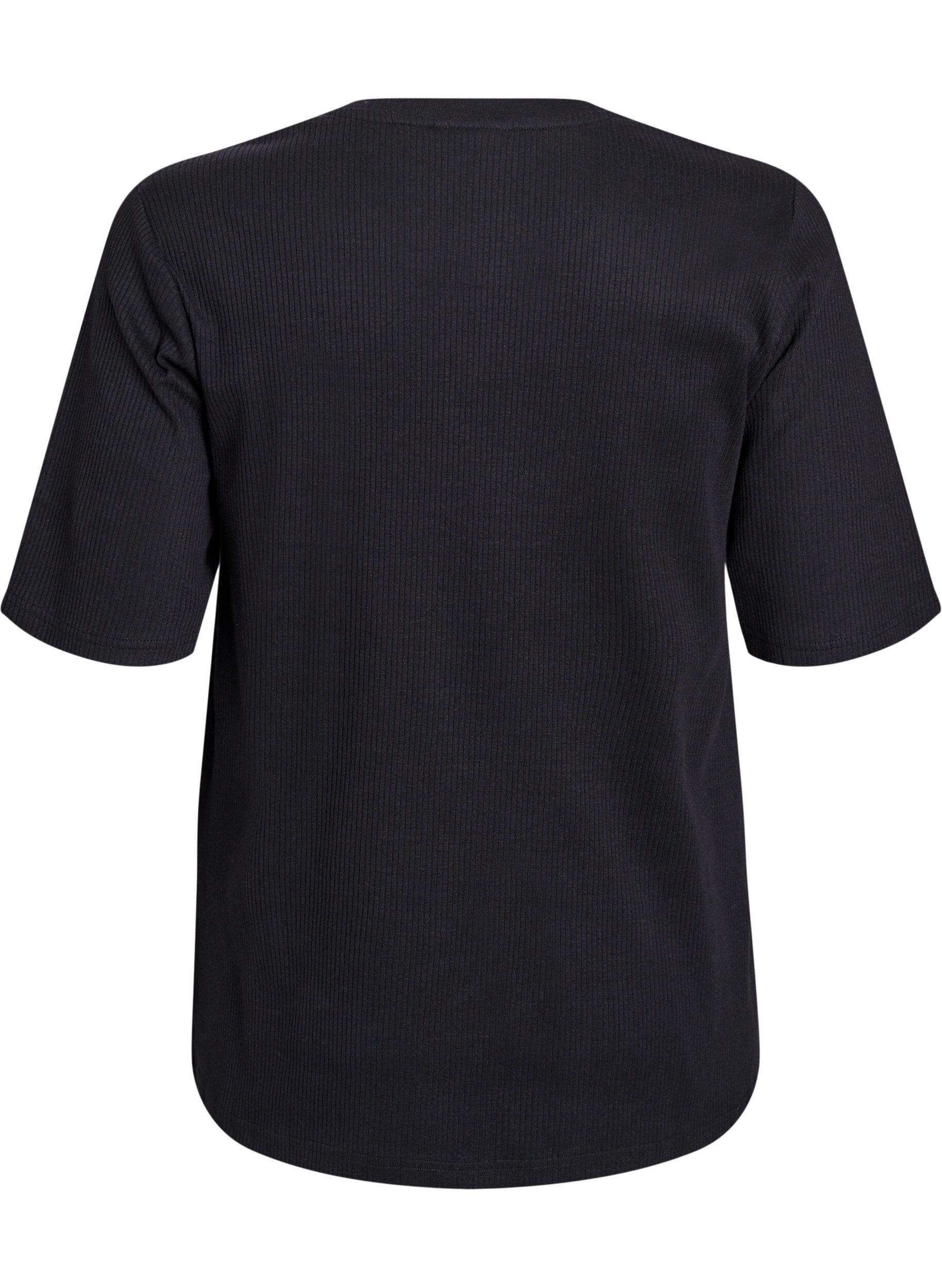 ZizziBluse aus geripptem Jersey mit kurzen &Auml;rmeln, Schwarz, Packshot image number 1