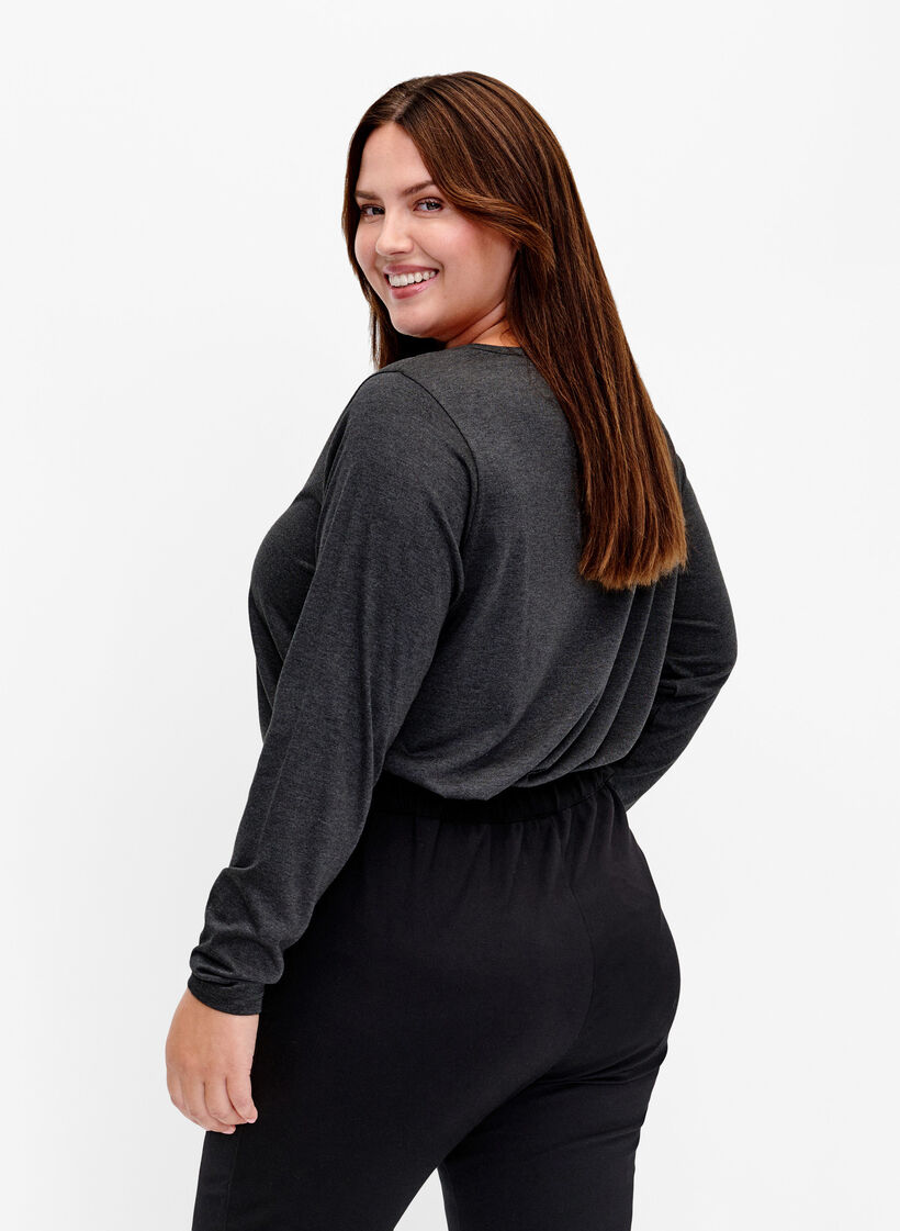 Melange-Bluse mit langen &Auml;rmeln, Black Mel. , Model image number 1