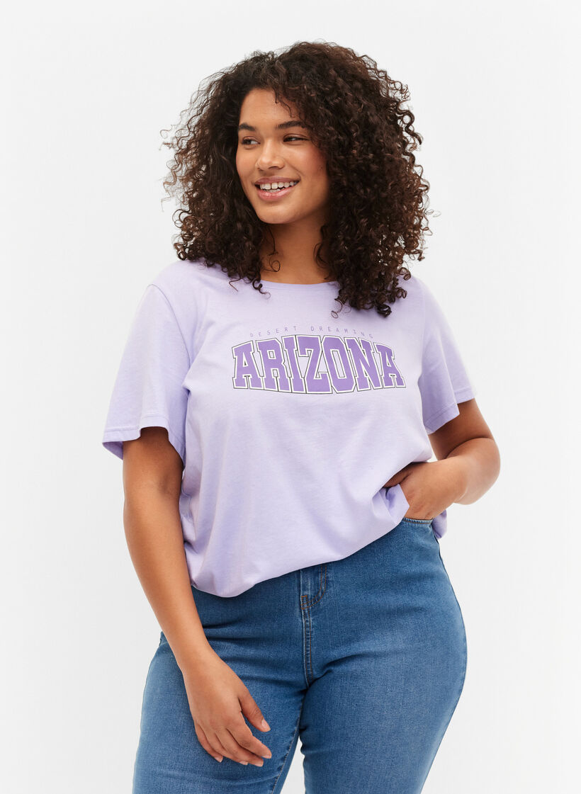 Baumwoll-T-Shirt mit Print-Detail, Lavender ARIZONA, Model image number 0