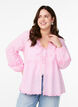 Gestreifte Bluse mit offener Vorderseite und Stickereien, Pink, Model image number 0