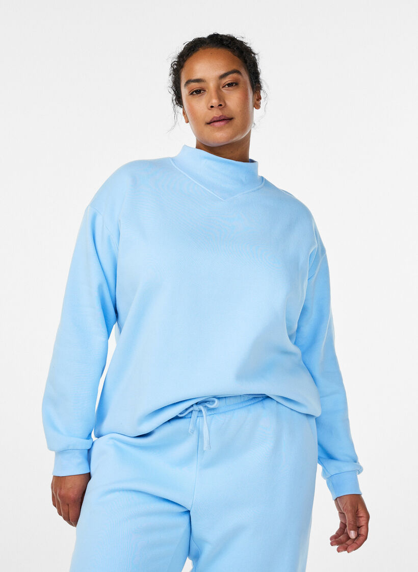 Sweatshirt mit hohem Kragen und langen &Auml;rmeln, Blau, Model image number 0