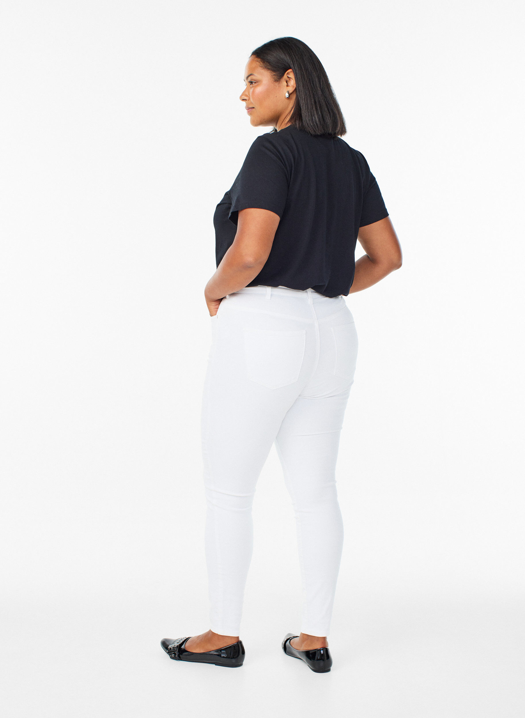 ZizziAmy Super Slim Fit Jeans mit hoher Taille, Wei&szlig;, Model image number 1