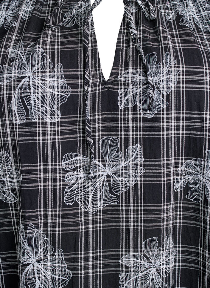 Kurzes Kleid mit Karo- und Blumenmuster, Schwarz, Packshot image number 2