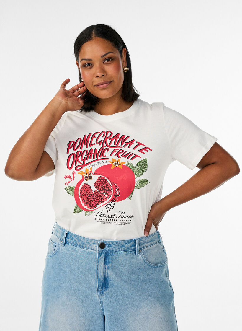 T-Shirt aus Baumwolle mit Print, Wei&szlig;, Model image number 0