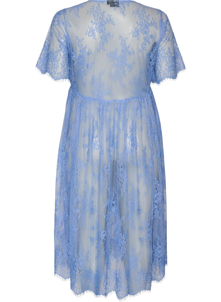 Midikleid aus transparenter Spitze mit kurzen &Auml;rmeln, lila, Packshot