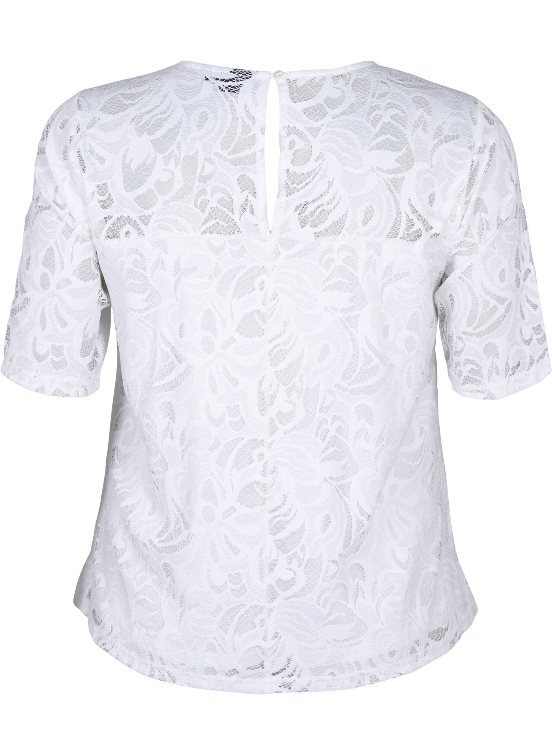 ZizziBluse mit Spitze und kurzen &Auml;rmeln, Bright White, Packshot image number 1