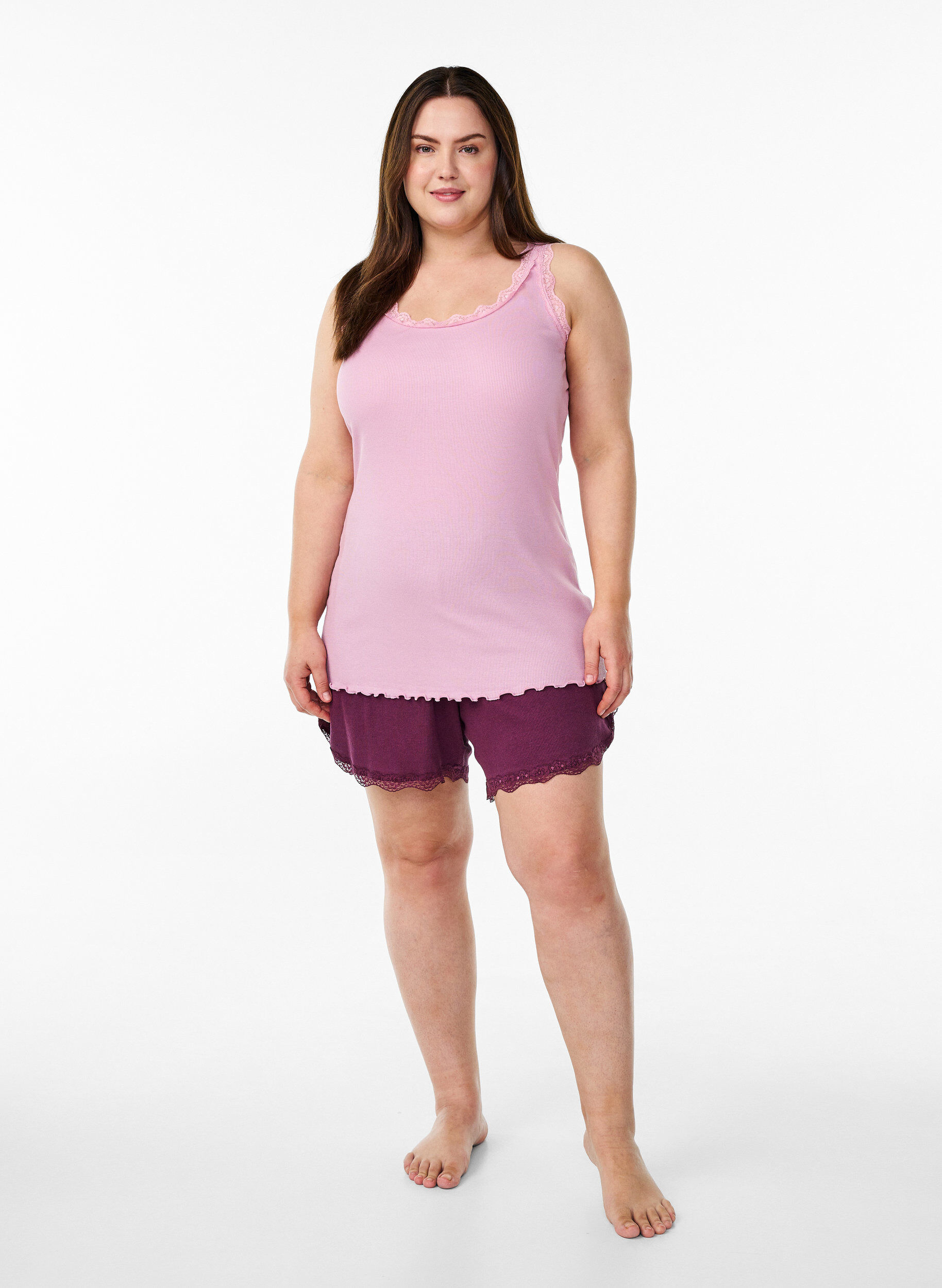 ZizziTop mit Spitzensaum, Pink, Model image number 1