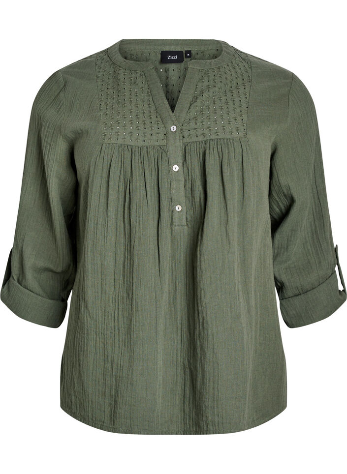 Bluse aus Baumwollmusselin mit Lochstickerei, Gr&uuml;n, Packshot image number 0