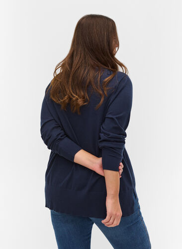 Langarm Bluse mit Ripp und Schlitz, Navy Blazer, Model image number 1