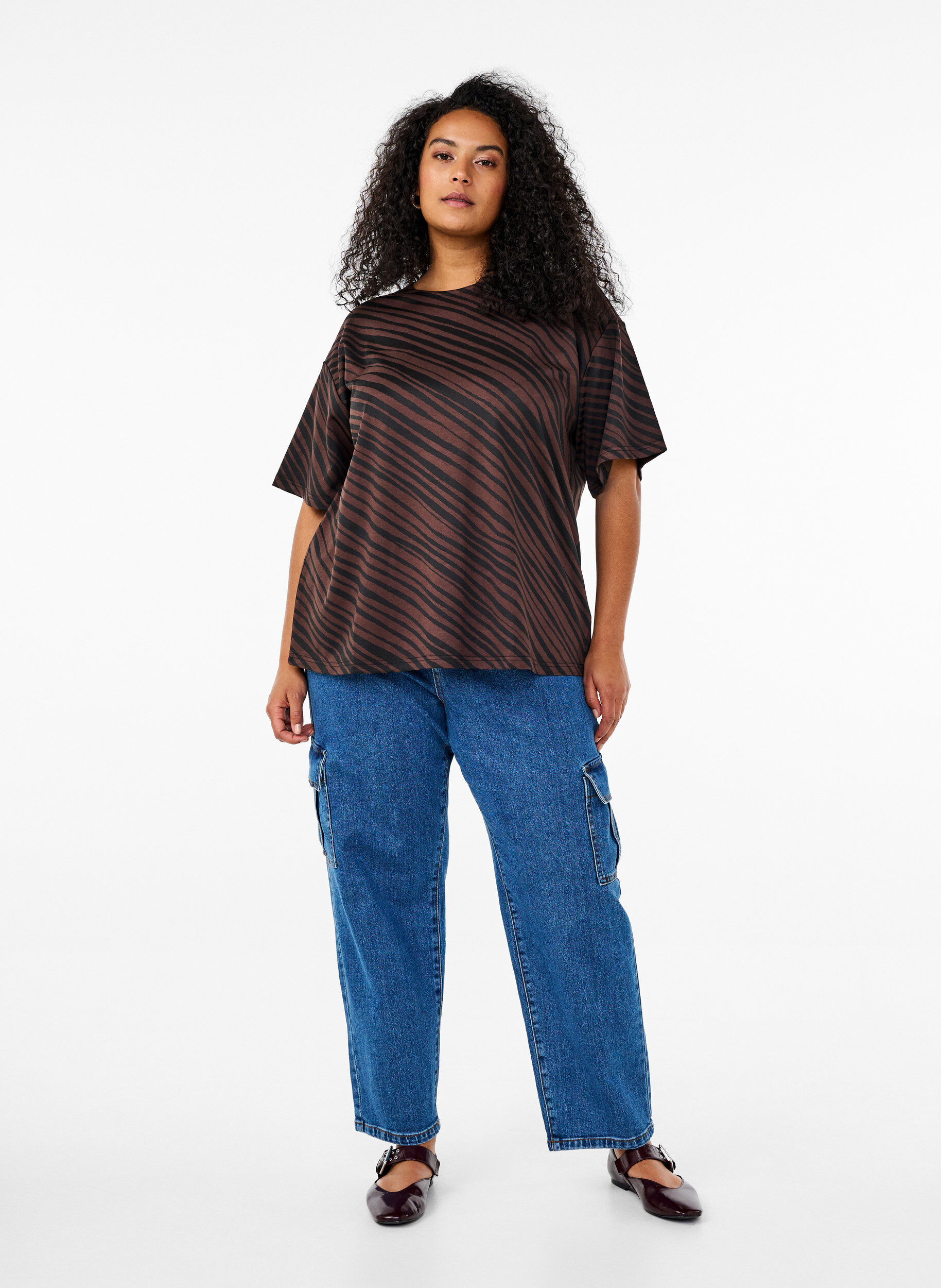 ZizziOversize-Bluse mit Muster, Braun, Model image number 1