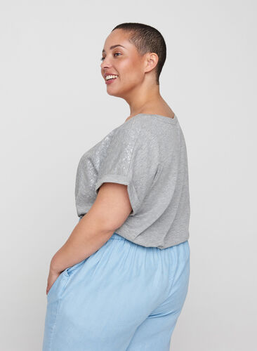 Kurzarm T-Shirt mit Tone-in-tone Print, Light Grey Melange, Model image number 1