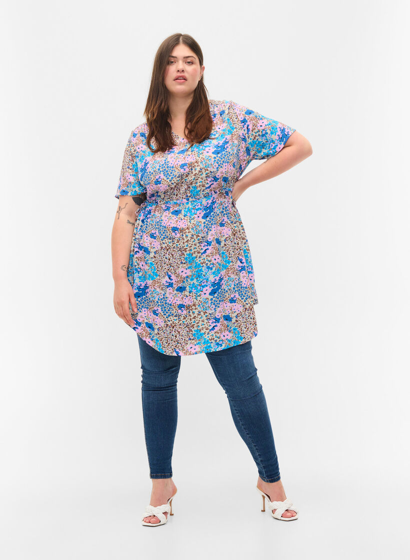 Gemustertes Kleid mit Schnüren Details, Blue Rose Flower, Model image number 2