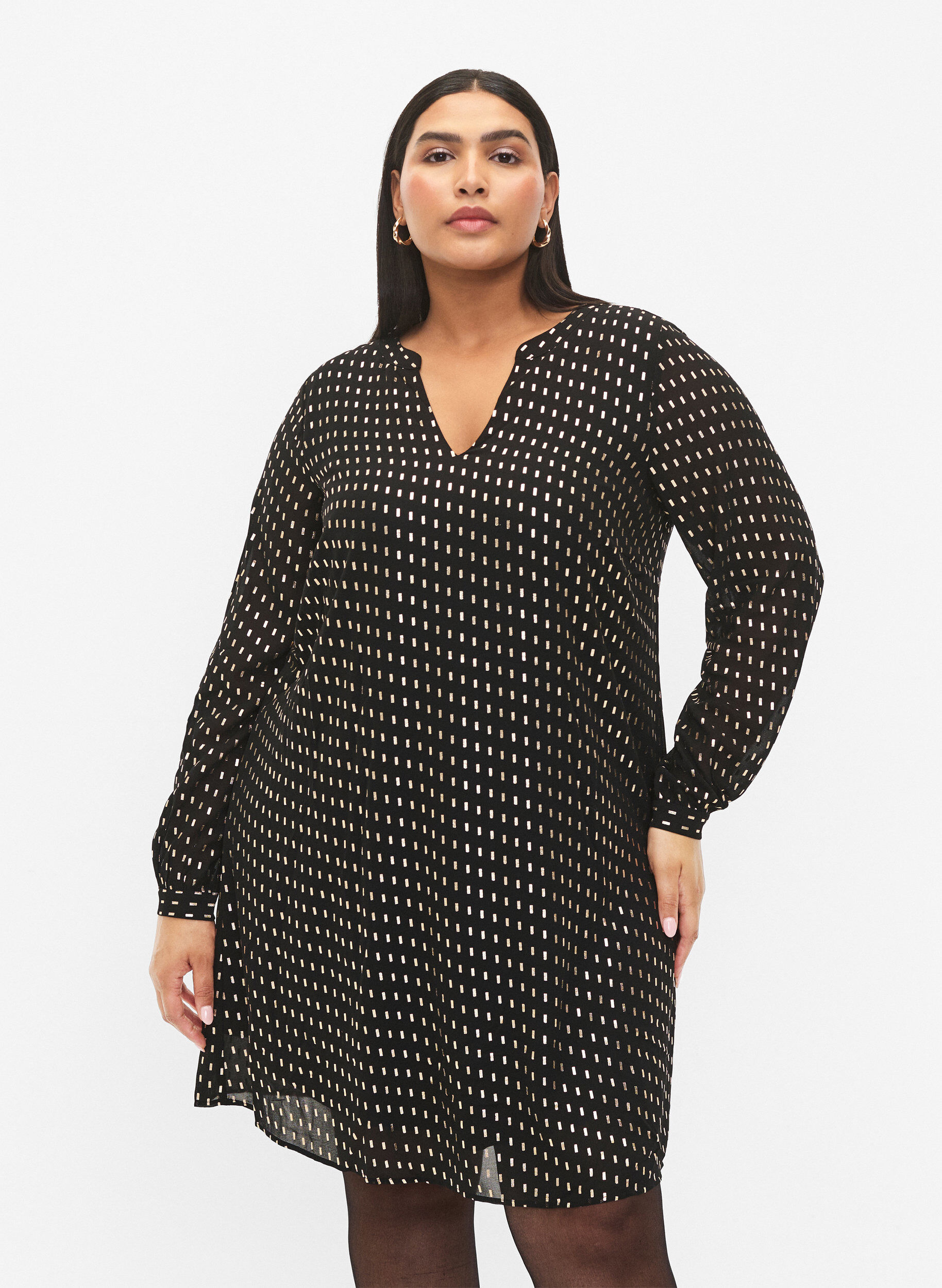 ZizziLang&auml;rmeliges Kleid mit Foliendruck, Black w. Gold, Model image number 0