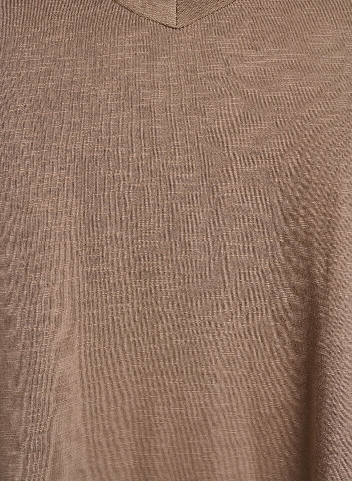 Kurz&auml;rmliges Basic-T-Shirt mit V-Ausschnitt, Braun, Packshot image number 2