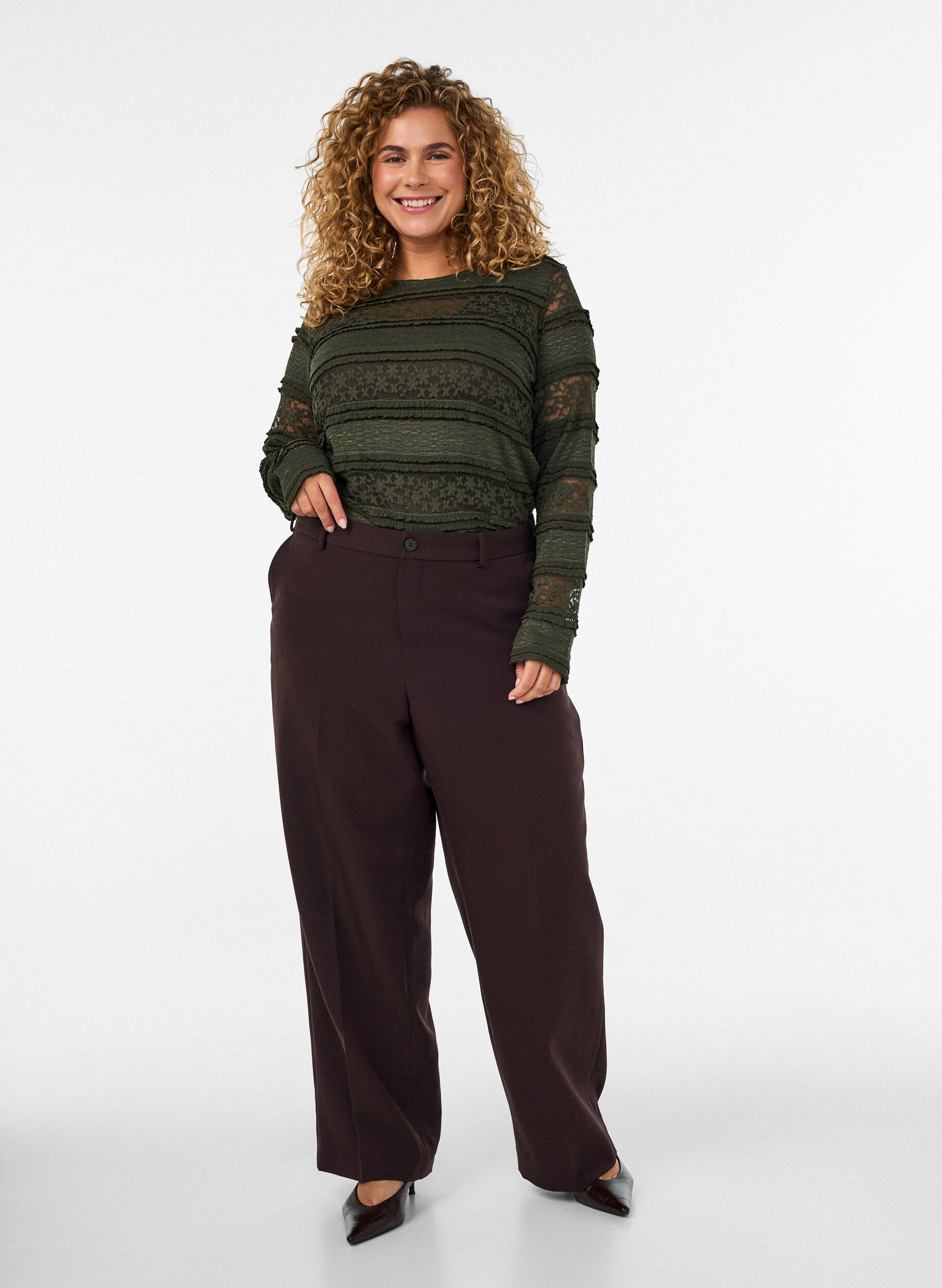 ZizziBluse aus Spitze mit langen &Auml;rmeln, Gr&uuml;n, Model image number 1