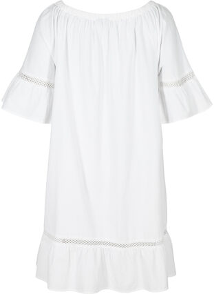 Baumwollkleid mit Spitze und kurzen Ärmeln, Bright White, Packshot image number 1