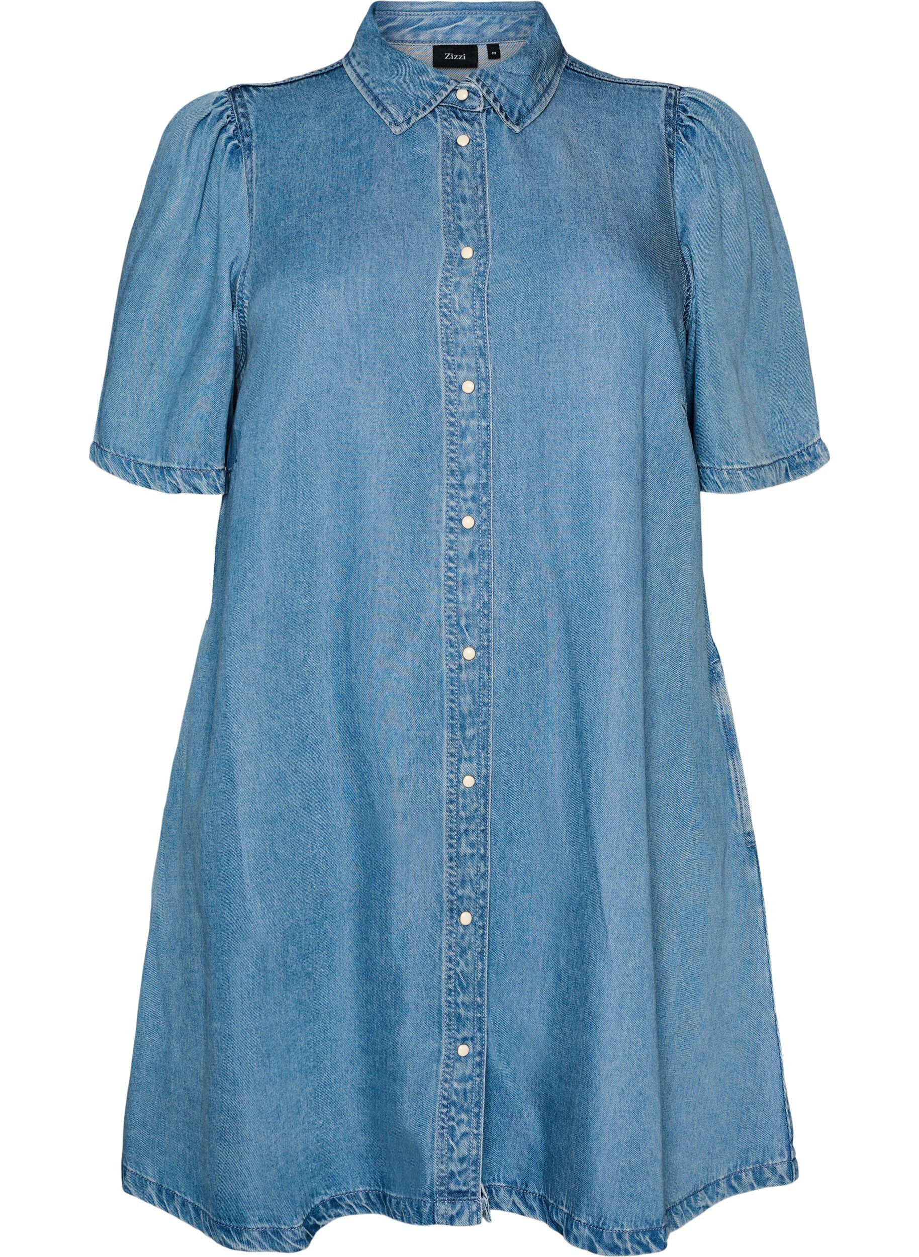 ZizziJeanskleid aus Lyocell mit Kn&ouml;pfen und kurzen &Auml;rmeln, Blau, Packshot image number 0