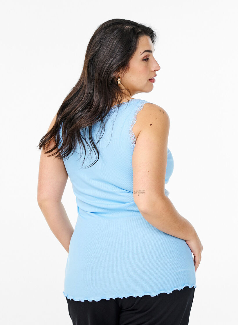 Top mit Spitzensaum, Blau, Model image number 2