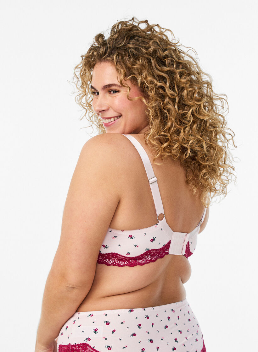 Vorgeformter BH mit Blumenmuster und Spitze, Rot, Model image number 2