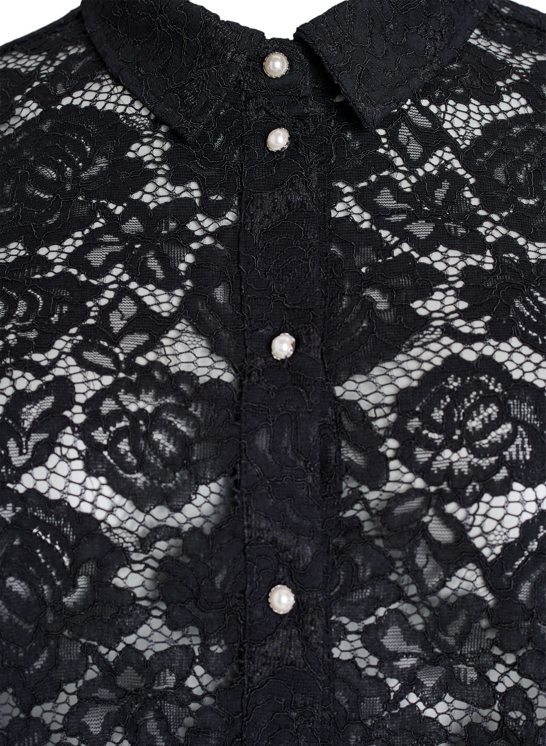 ZizziSpitzen blusenshirt mit perlenkn&ouml;pfen, Schwarz, Packshot image number 2
