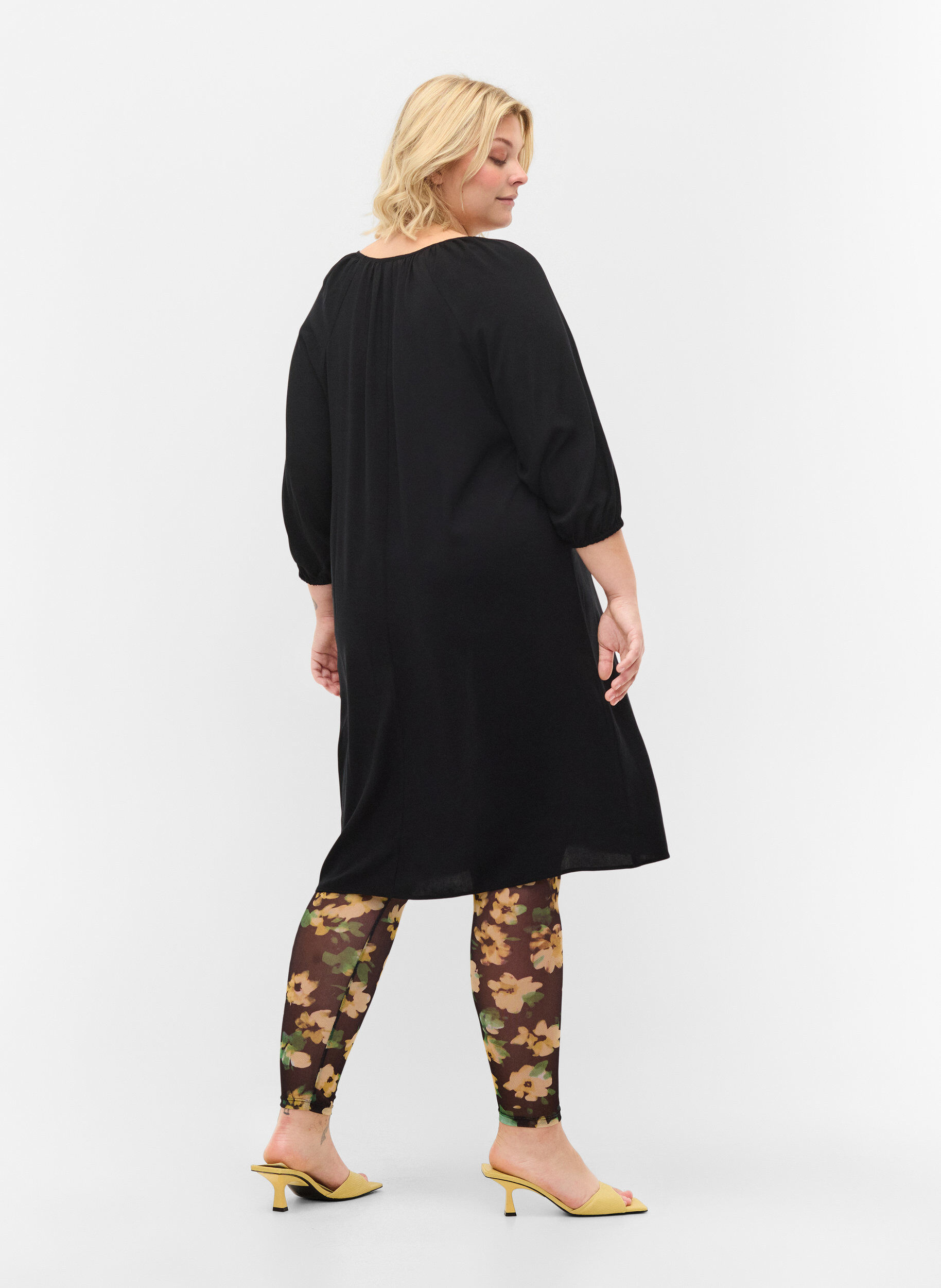 ZizziMesh-Leggings mit Blumenprint, Yellow Green AOP, Model image number 1