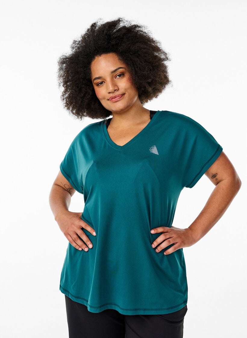 Lockeres Trainings-T-Shirt mit V-Ausschnitt, Gr&uuml;n, Model image number 0