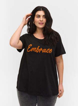 Kurzarm T-Shirt aus Baumwolle mit Aufdruck, Black Embrace, Model image number 0