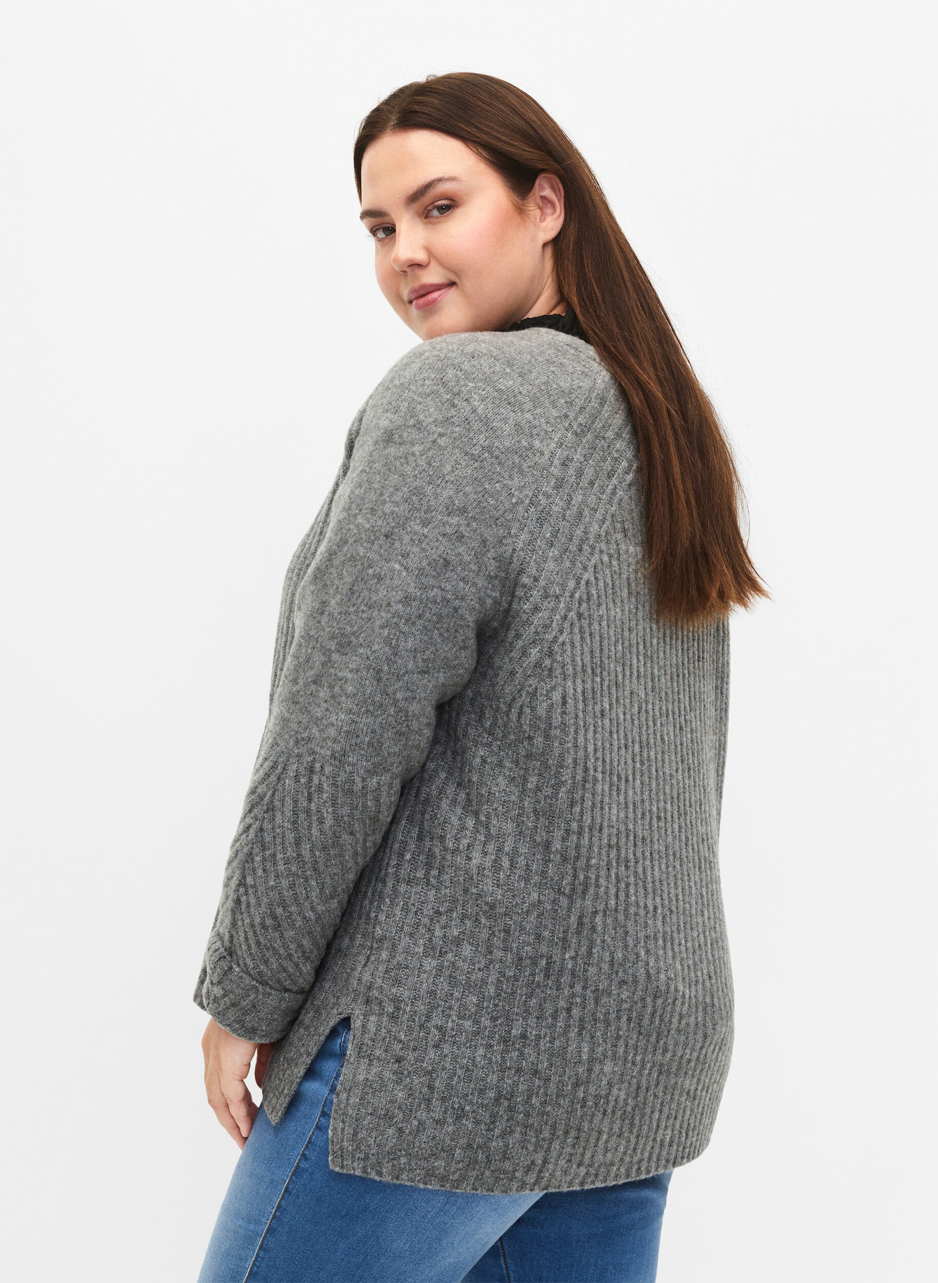 ZizziStrickpullover mit Schlitz, Light Grey Melange, Model image number 1